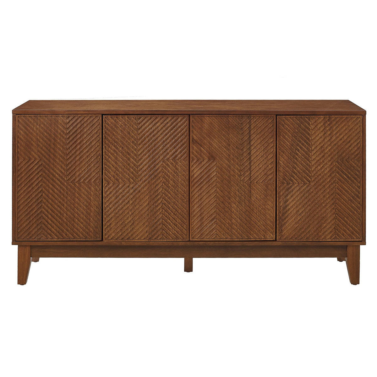 56" Mid Century Modern TV Stand, Wood Storage Cabinet with Carved Geometric Doors, 4 Door Media Console, Sideboard Buffet Cabinet for Living Room, Dining Room, Entryway, photo 9 of 10