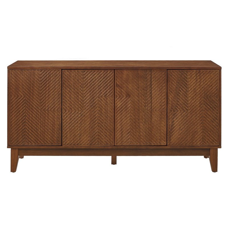 56" Mid Century Modern TV Stand, Wood Storage Cabinet with Carved Geometric Doors, 4 Door Media Console, Sideboard Buffet Cabinet for Living Room, Dining Room, Entryway, photo 9 of 10
