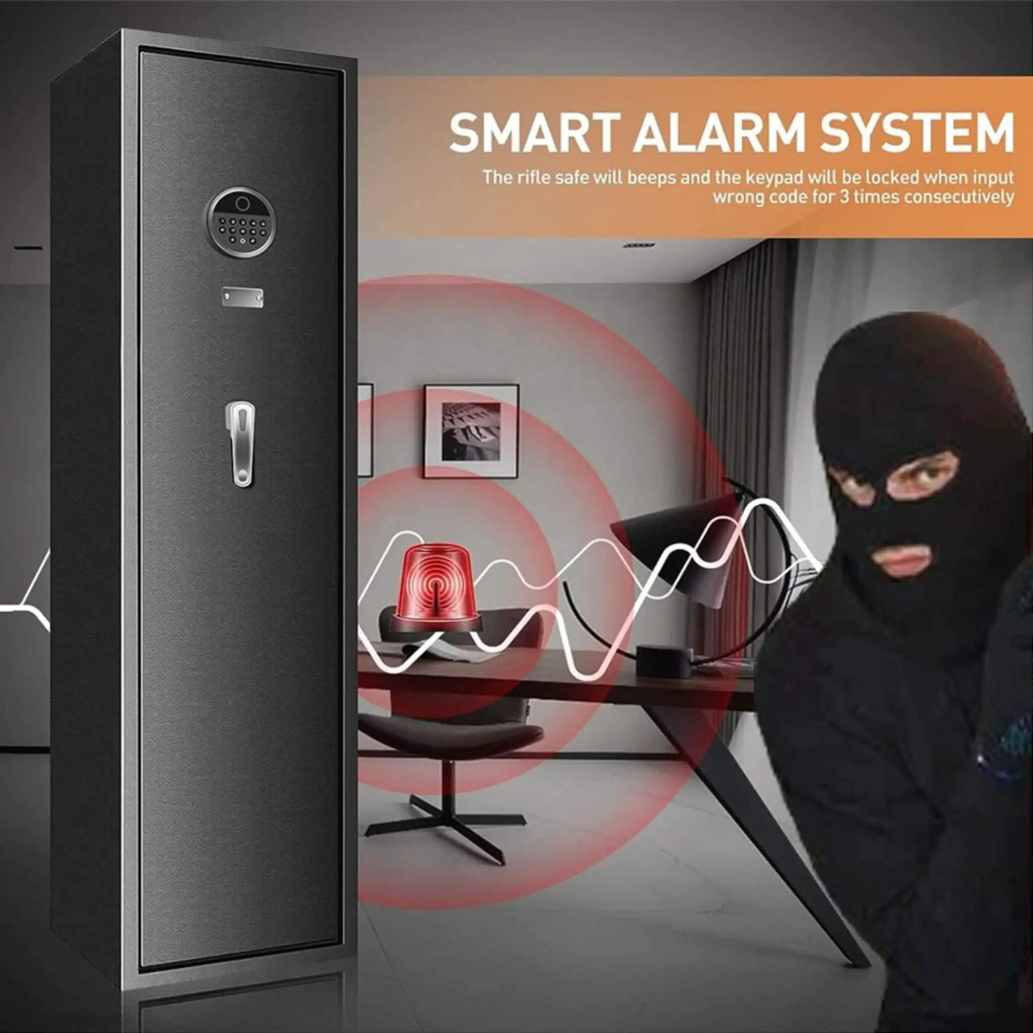 Heavy-Duty 57-Inch Anti-Theft Fireproof Biometric Gun Rifle Pistol Safe For Home, 11-12 Guns (SAK53816) by SAKSBY WHOLESALE