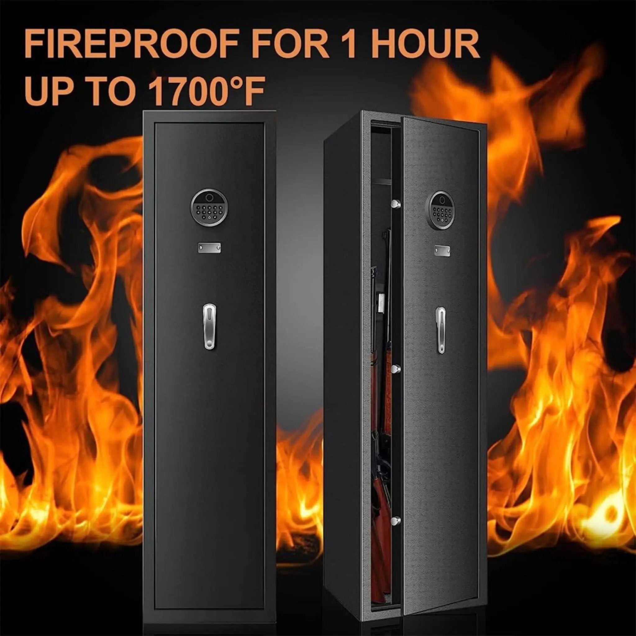 Heavy-Duty 57-Inch Anti-Theft Fireproof Biometric Gun Rifle Pistol Safe For Home, 11-12 Guns (SAK53816) by SAKSBY WHOLESALE