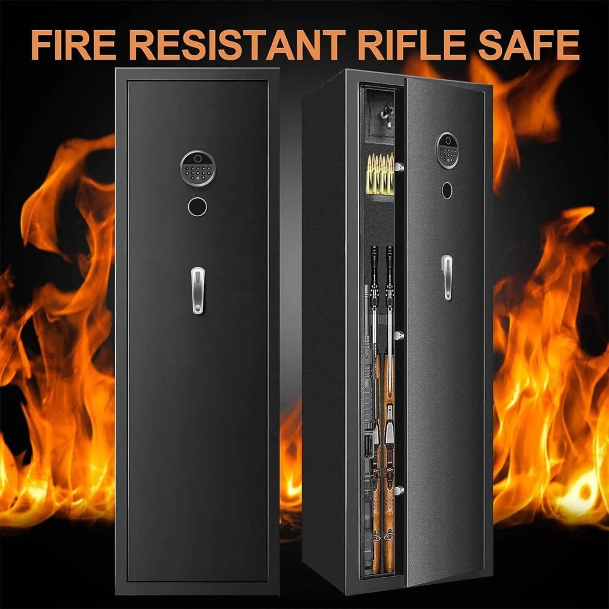 Heavy-Duty 57-Inch Anti-Theft Fireproof Biometric Gun Rifle Pistol Safe For Home, 11-12 Guns (SAK53816) by SAKSBY WHOLESALE