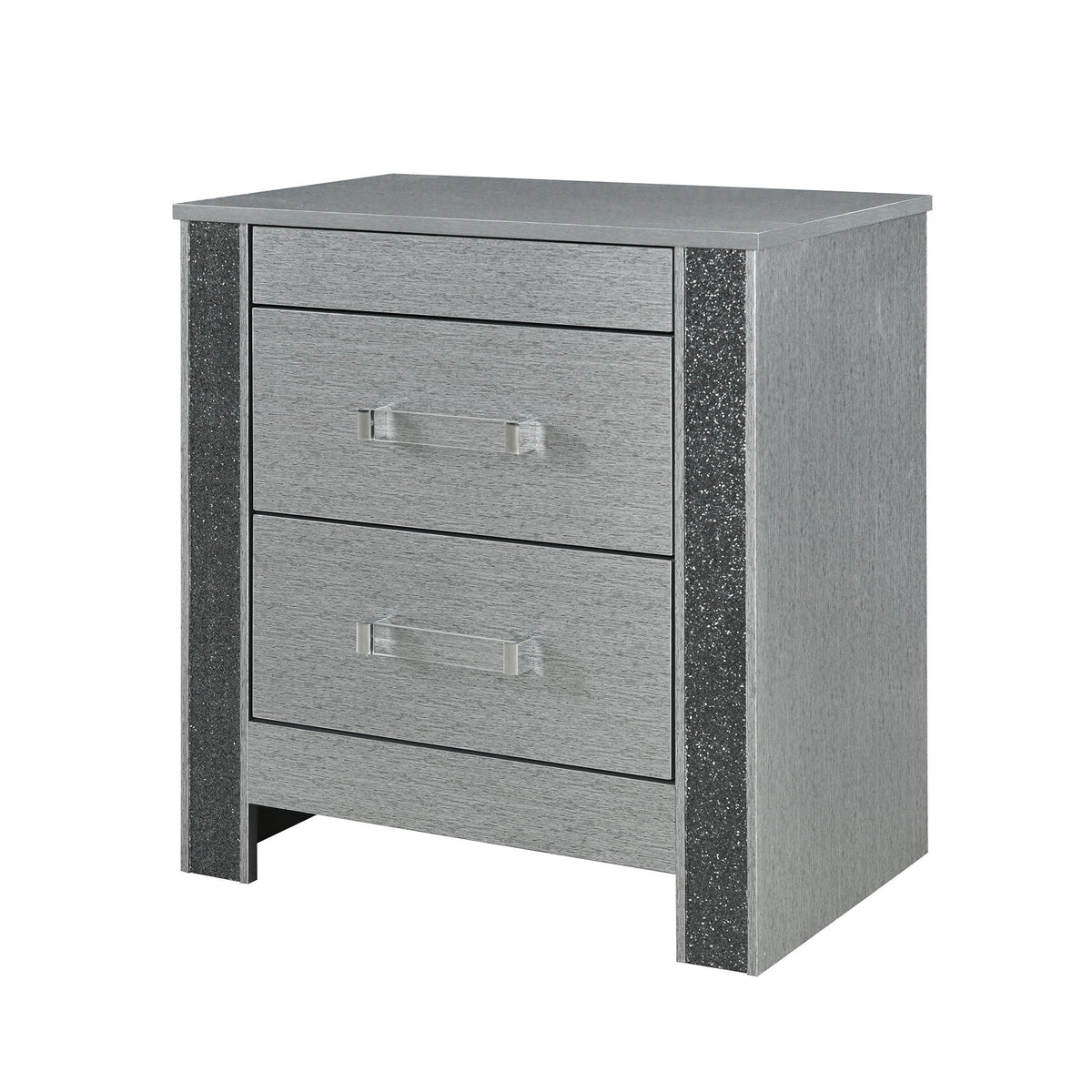 Lorenzo Nightstand with Hidden Compartment and Acrylic Handles – Silver, photo 4 of 7