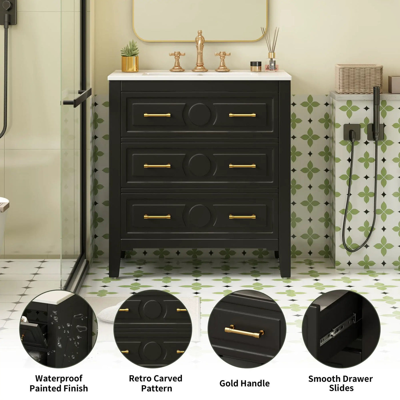 Retro Bathroom Vanity With Sink Combo, Free Standing Single Set With 3 Drawers by HouseOfZazla