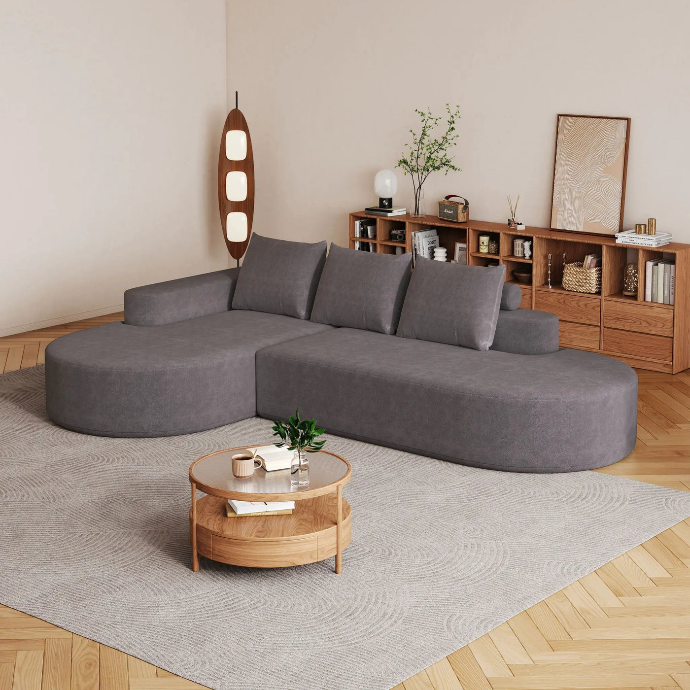 Modern Curved Sofa, L-Shaped Modular Sectional Set With 3 Pillows by HouseOfZazla