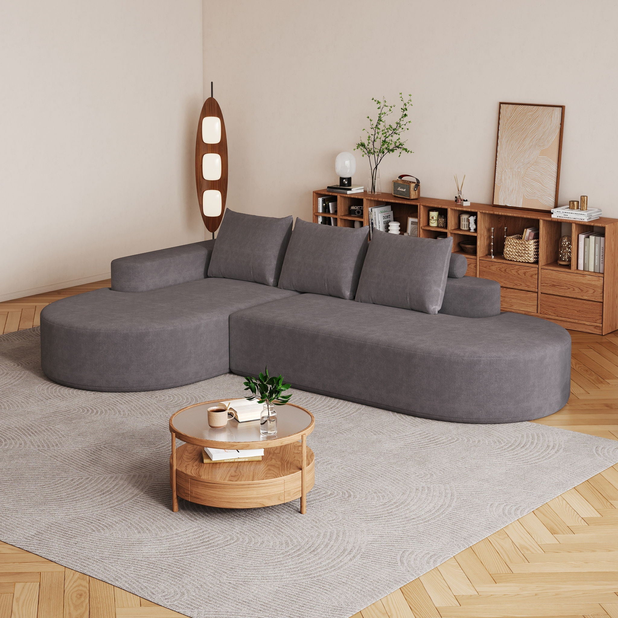 Modern Curved Sofa, L-Shaped Modular Sectional Set With 3 Pillows by HouseOfZazla
