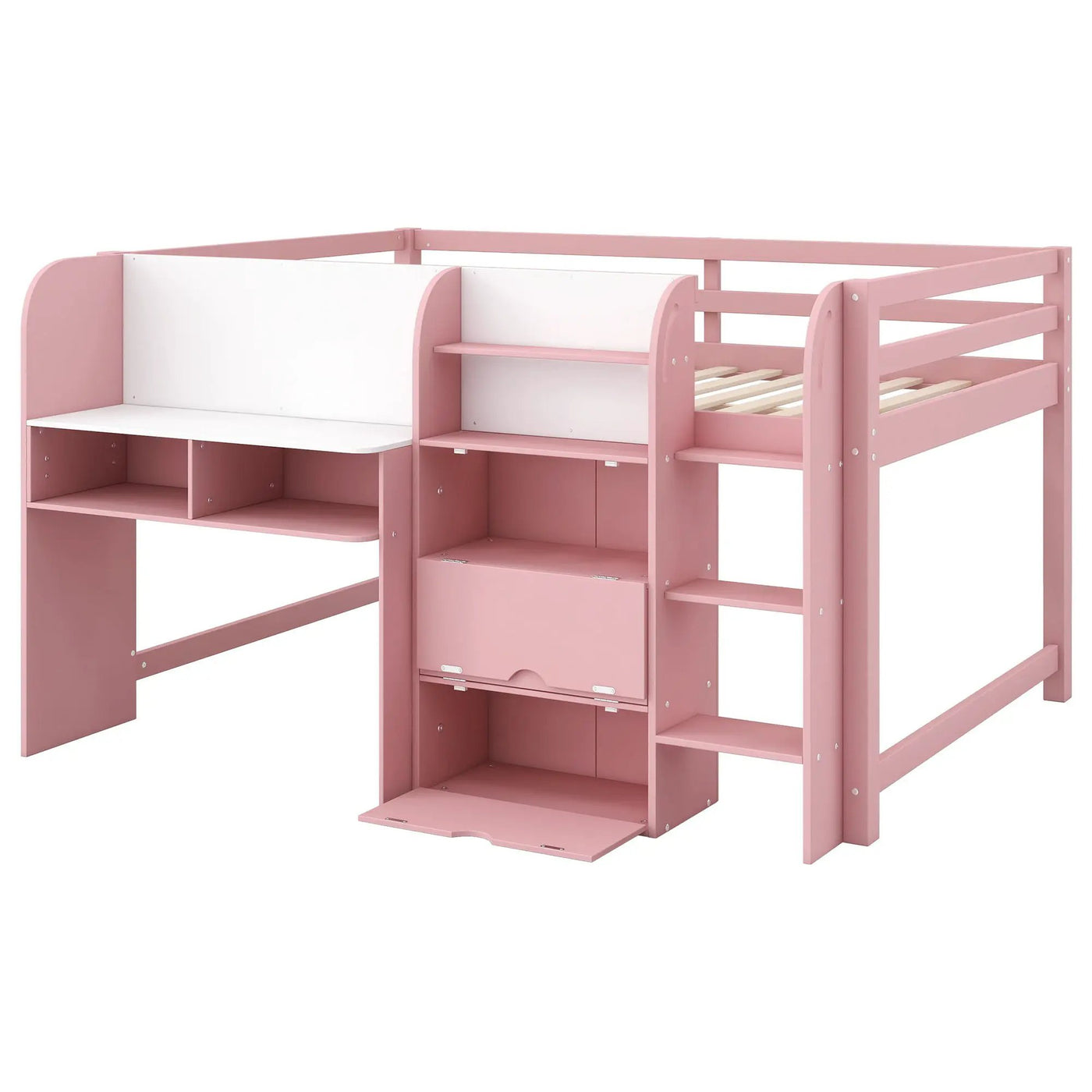 Low Loft Bed With Built In Desk, Storage Cabinets, Open Bookcase And Doodle board by HouseOfZazla