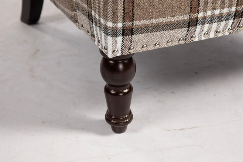 Upholstered Accent Chair with Brown Linen Fabric and Nailhead Trim by HouseOfZazla