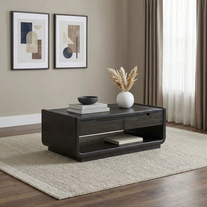 Leandro 2-drawer Wood Cocktail Coffee Table Burnished Black by Unique Piece Furniture