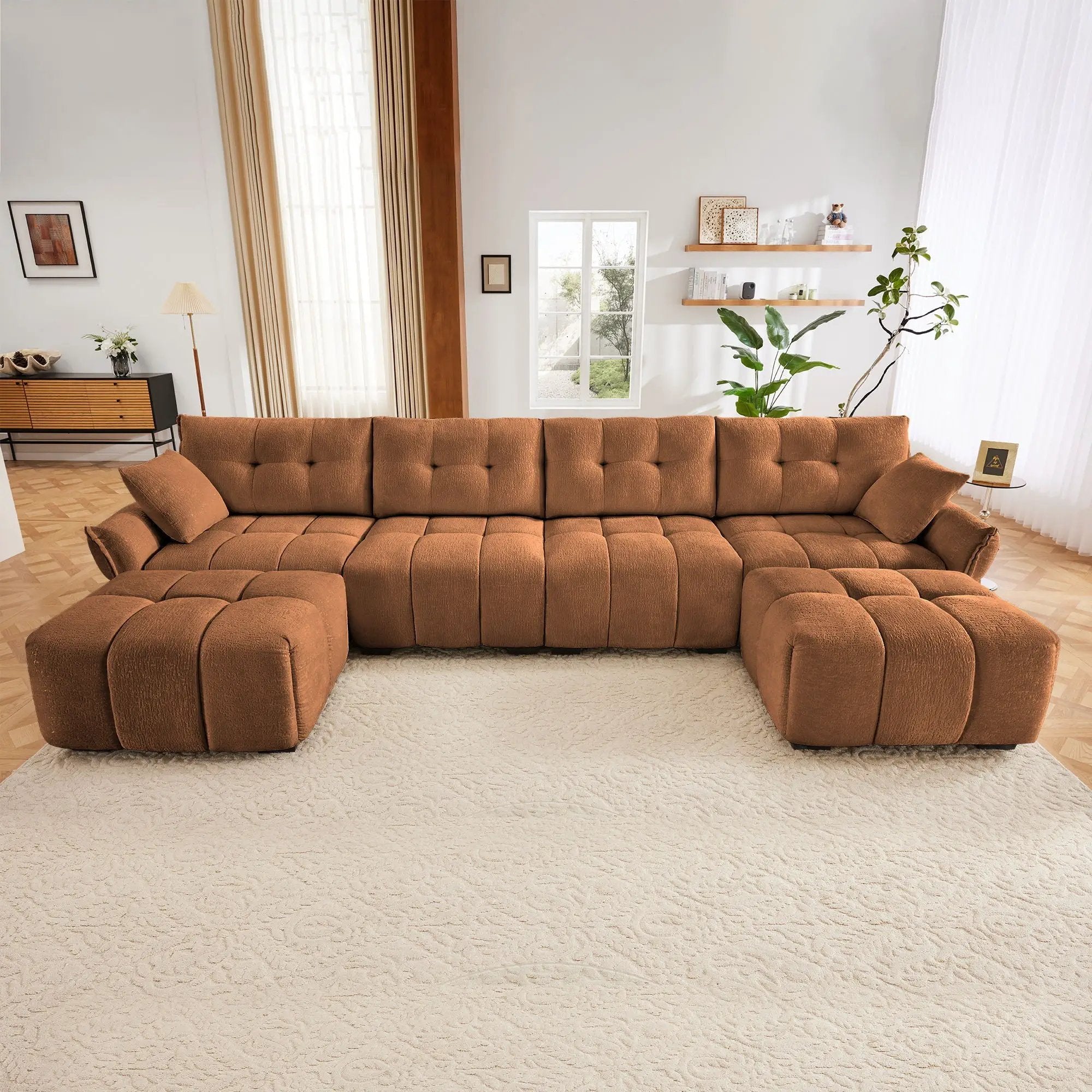 Sofa Set With Ottoman And Pillows, Textured, High Resilience Cushions by HouseOfZazla