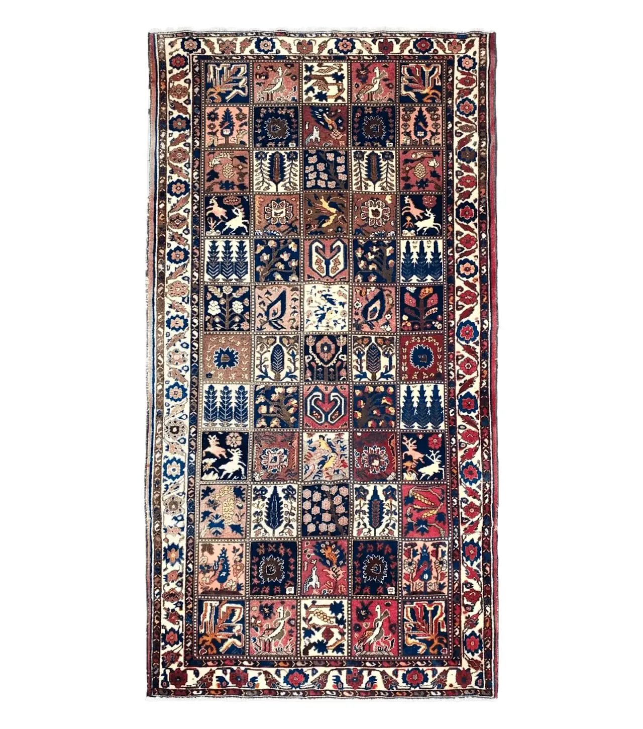 Antique Persian Bakhtiari Rug circa 1920s, Kheshti Panel Design, Wool, Hand-Knotted, 5'3" x 10' by Jewel Rugs