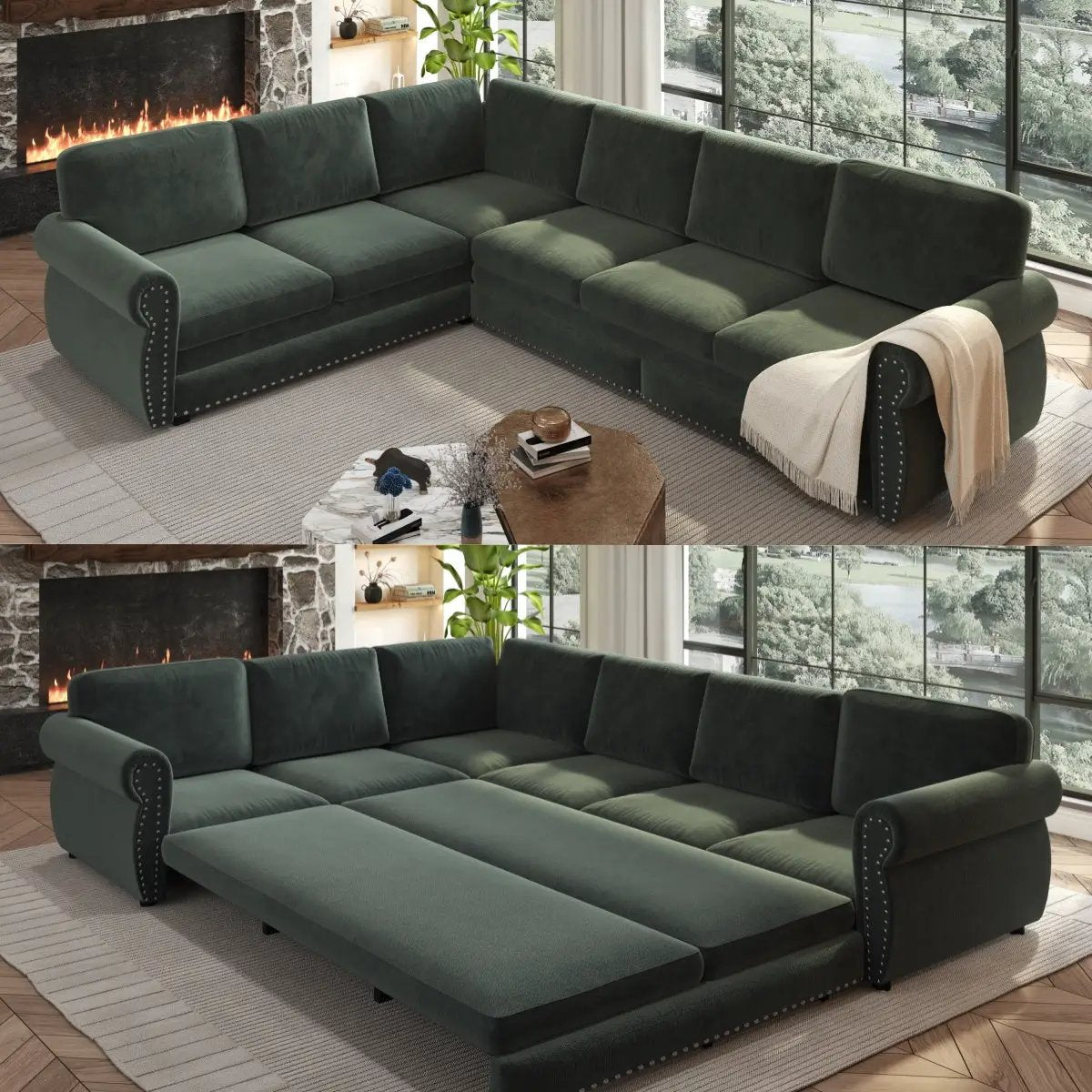 118" L-Shaped Convertible Sofa Couch by HouseOfZazla