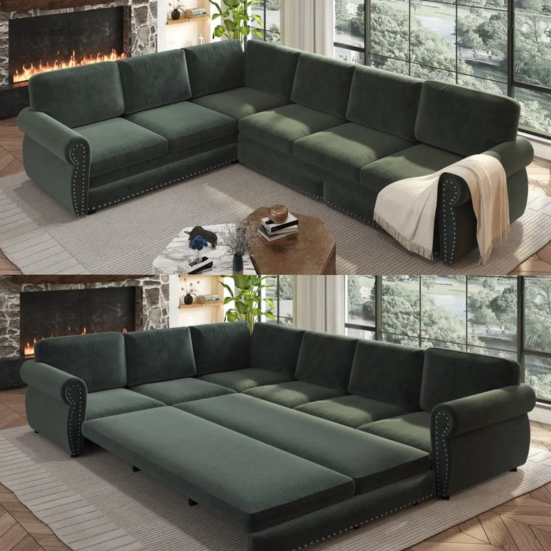 118" L-Shaped Convertible Sofa Couch by HouseOfZazla