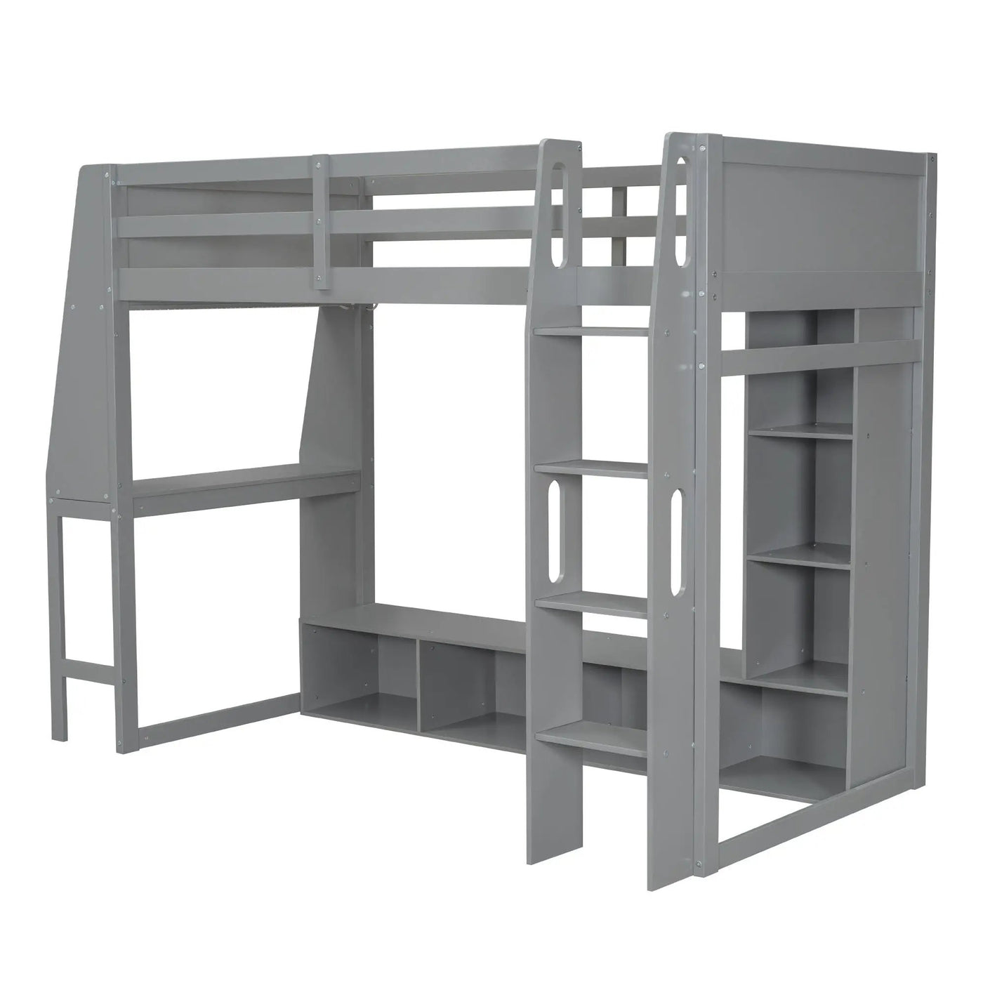 Gaming Loft Bed With Desk, Multi Storage Shelves, LED Lighting, And Hanging Clothes Rack by HouseOfZazla