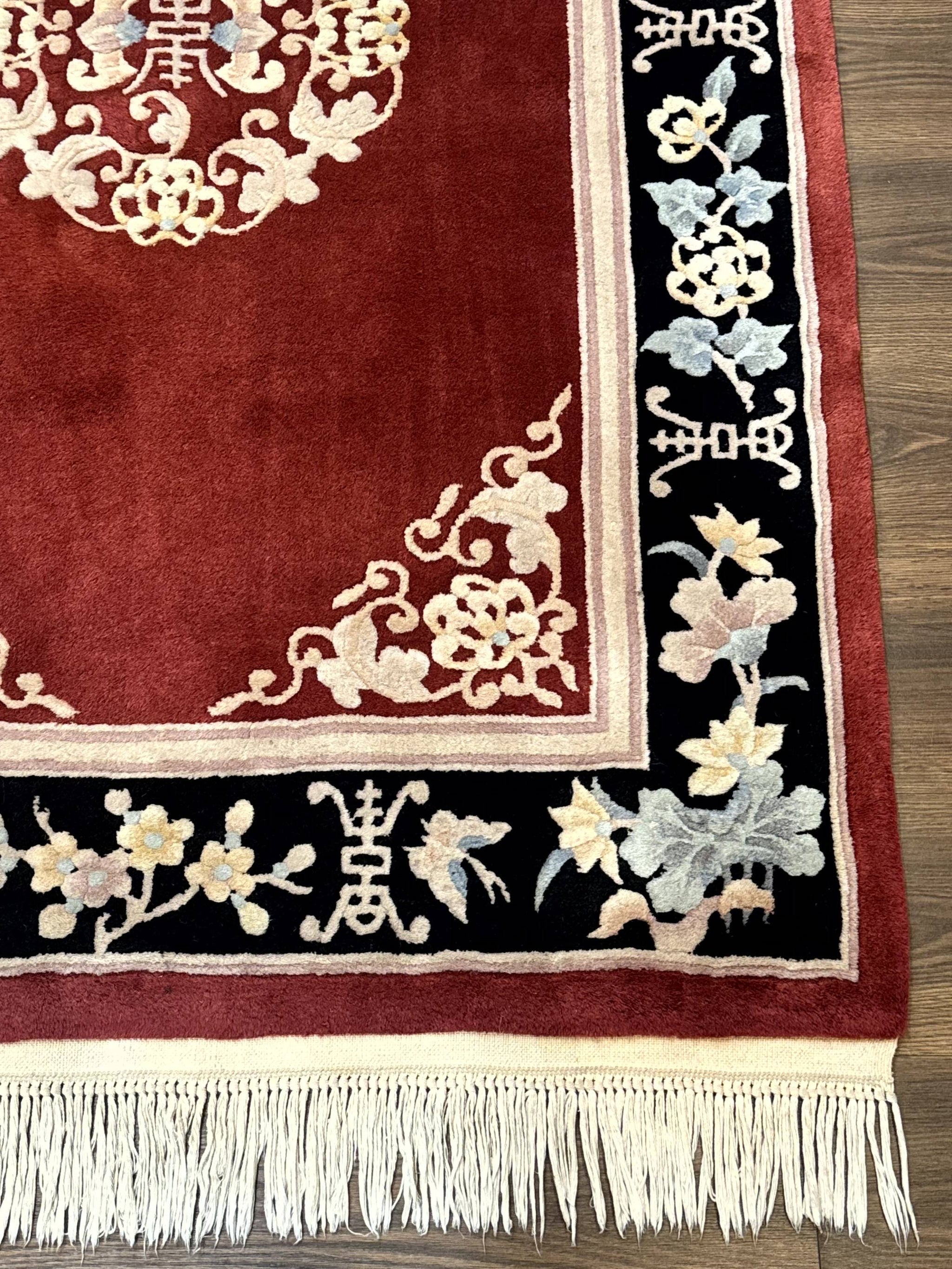 Chinese Wool Rug 4x6, Maroon and Black, Butterflies, Chinese Oriental Carpet, 90 Line Rug by Jewel Rugs