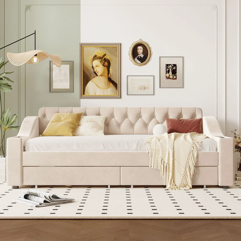 Upholstered Daybed With Storage Armrests And USB Port by Unique Piece Furniture