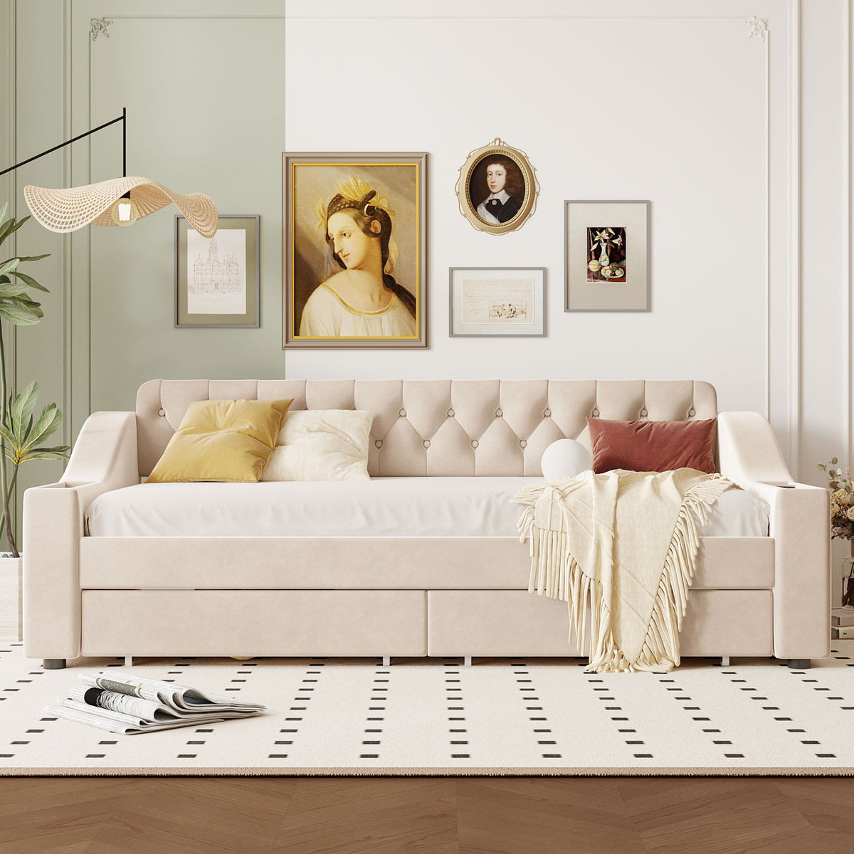 Upholstered Daybed With Storage Armrests And USB Port, photo 4 of 8
