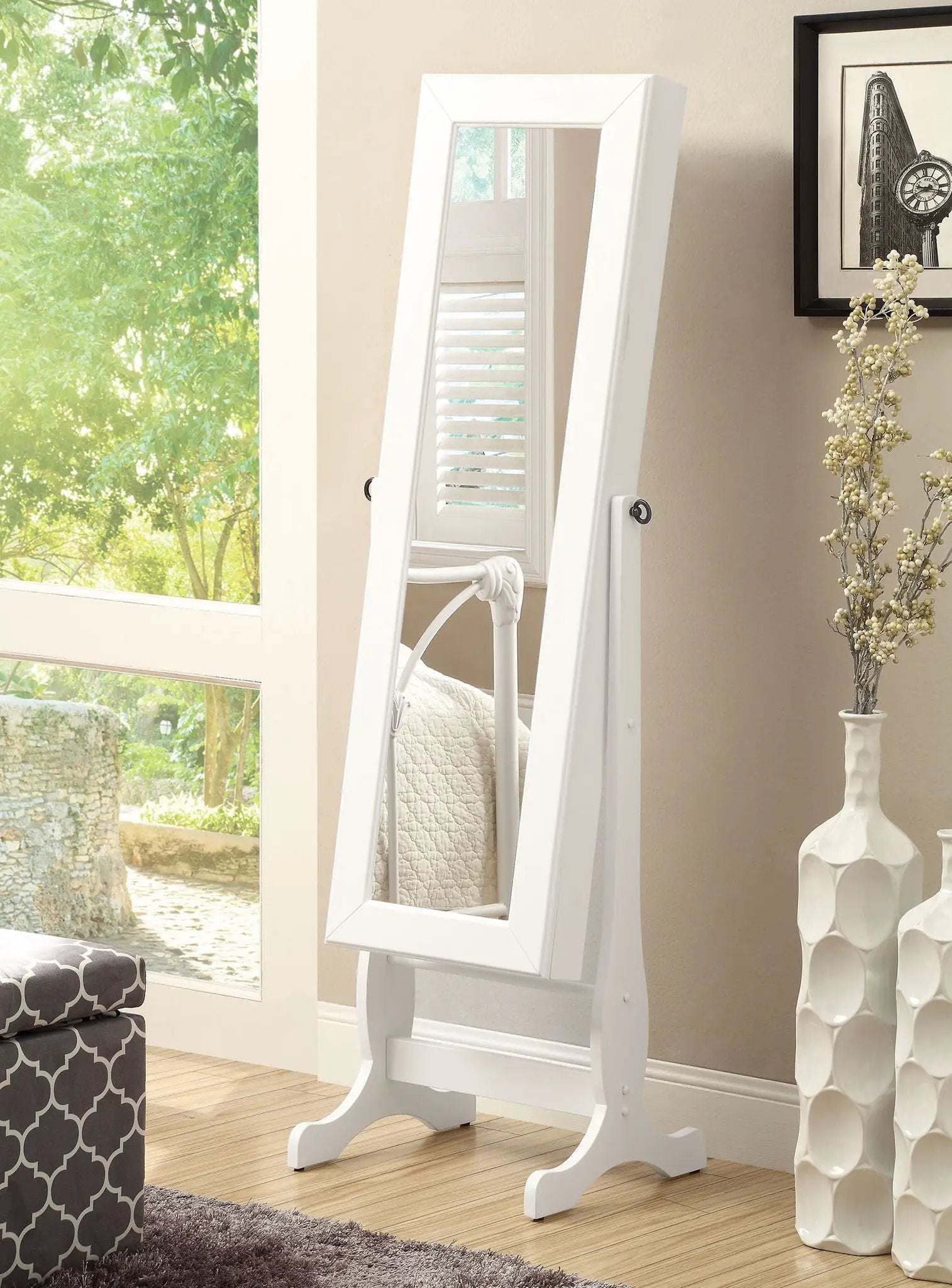 Batista Cheval Mirror with Jewelry Storage White by Unique Piece Furniture