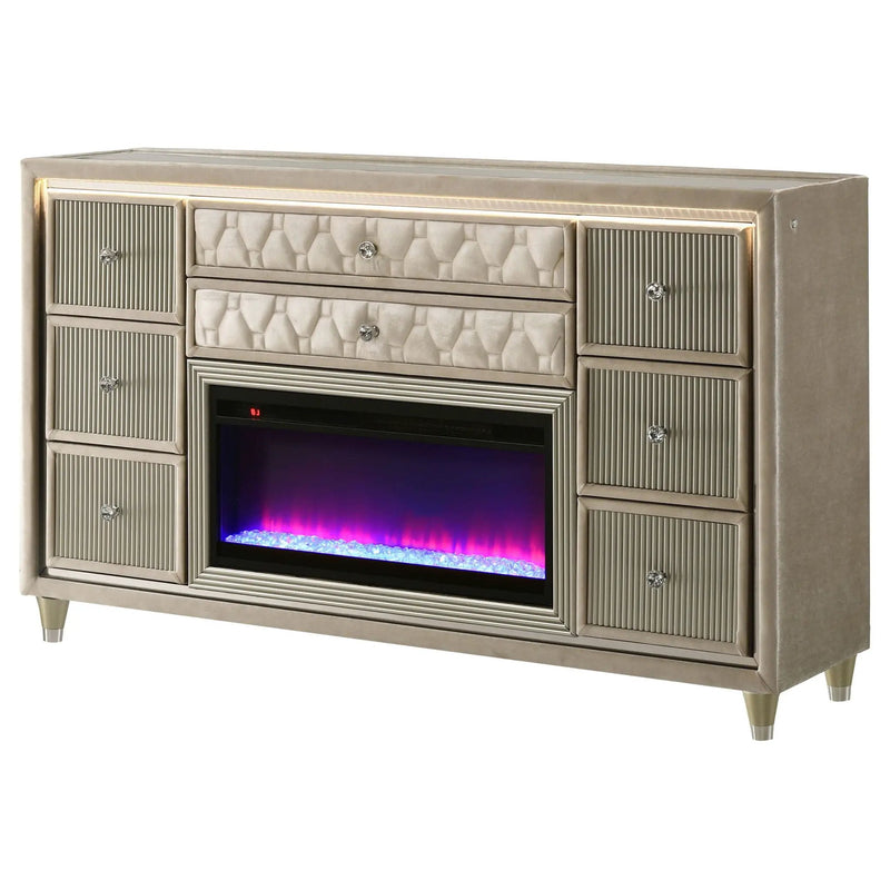 Lorient 8-drawer LED Bedroom Flame Box Dresser Ivory Camel by Unique Piece Furniture