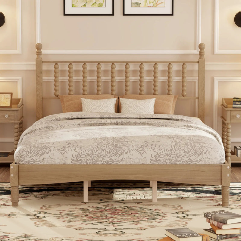 Queen Size Wood Platform Bed with Gourd Shaped Headboard by HouseOfZazla