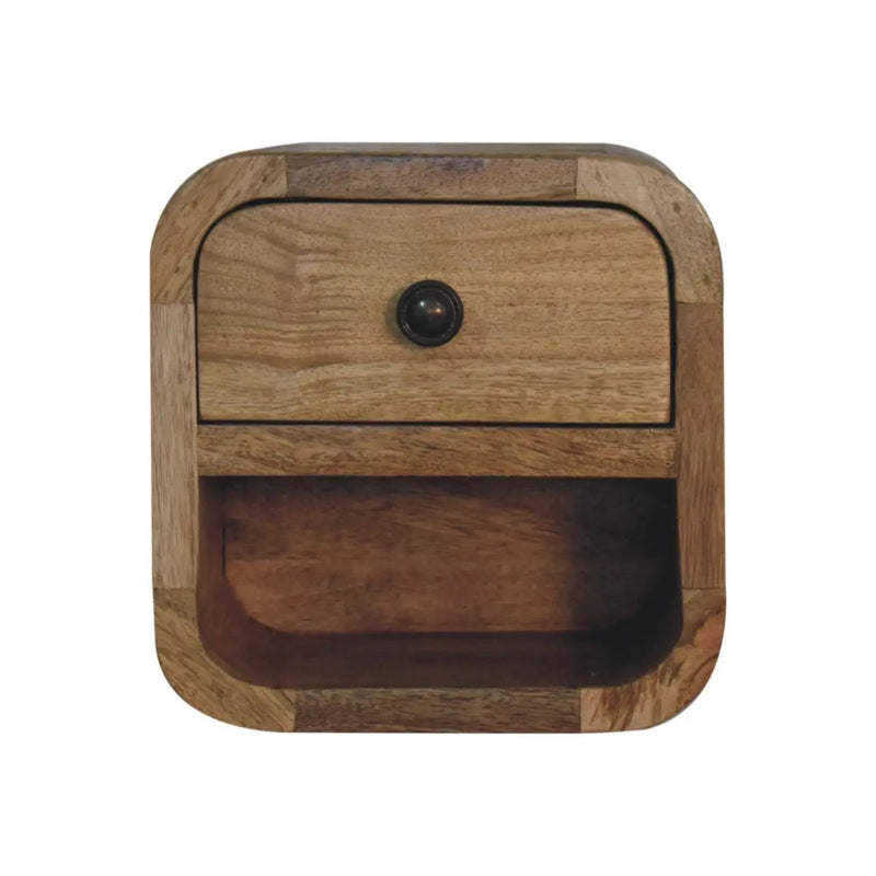 Extra Mini Curved Oak-ish Bedside with Open Slot, 1-Drawer by HouseOfZazla