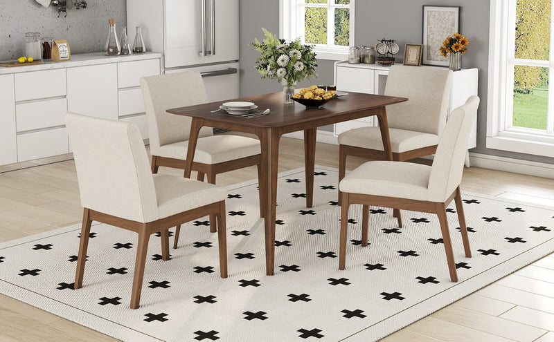 5-Piece Dining Table Set with Upholstered Chairs - Light Beige/Walnut, photo 8 of 10