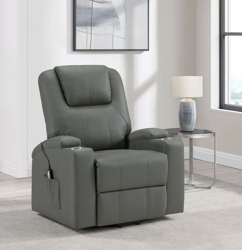 Armstrong Upholstered Power Lift Massage Recliner Grey by Unique Piece Furniture