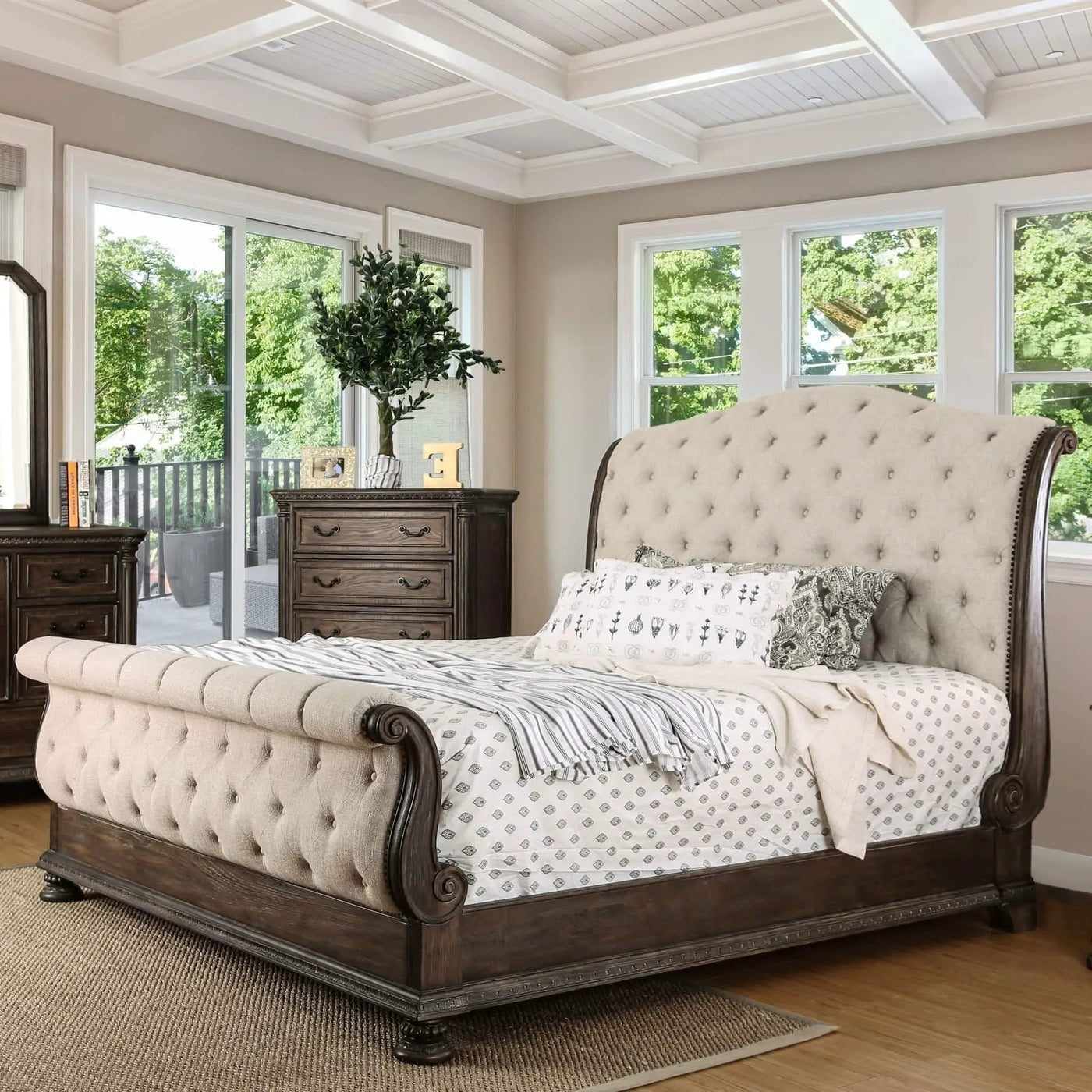 Sleigh Bed With Button Tufted Fabric Headboard And Footboard by HouseOfZazla
