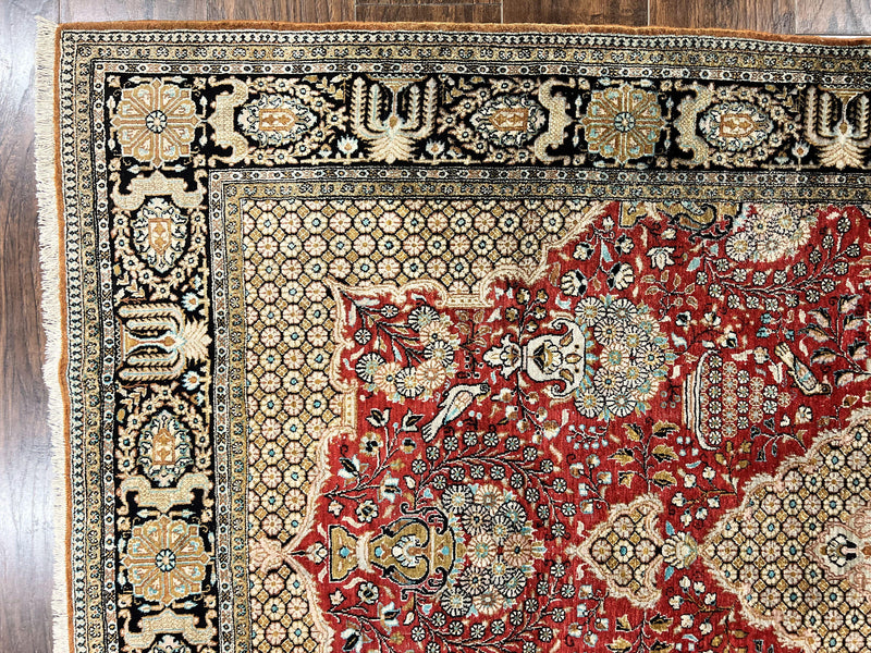 Wonderful Persian Silk Rug 5x7, Birds Floral Vases, Red, Hand Knotted Silk Fine Oriental Carpet, Handmade Vintage, Persian Qum Rug, 400 KPSI by Jewel Rugs