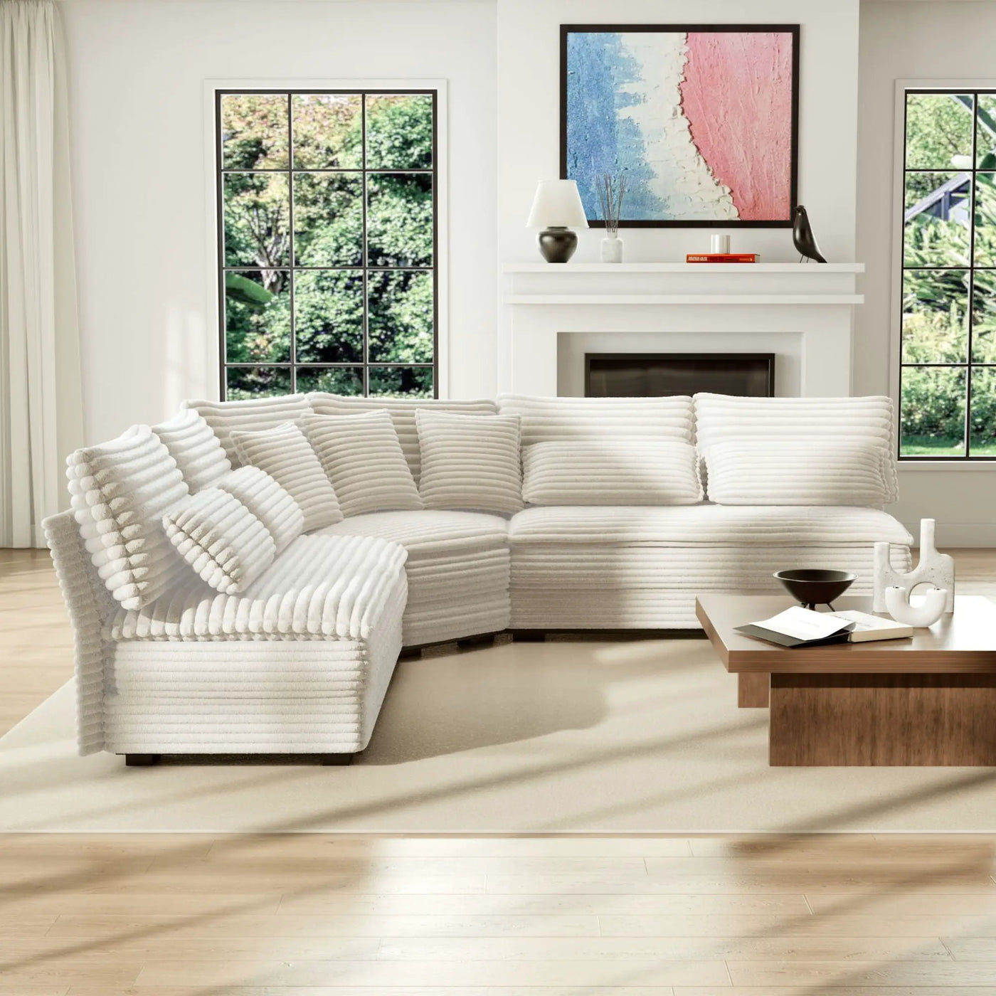 5 Seater L Shaped Sectional Sofa With Curved Corner, 7 Pillows by HouseOfZazla