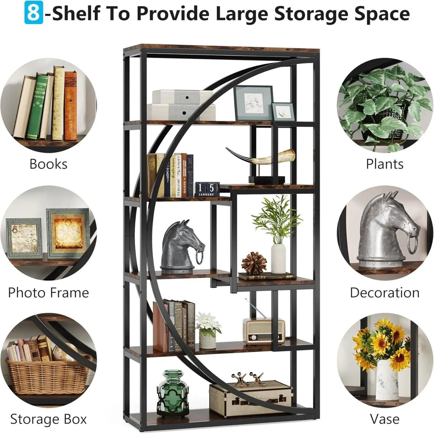 5 Tier Etagere Bookshelf With 8 Open Shelves Organizer For Living Room by HouseOfZazla