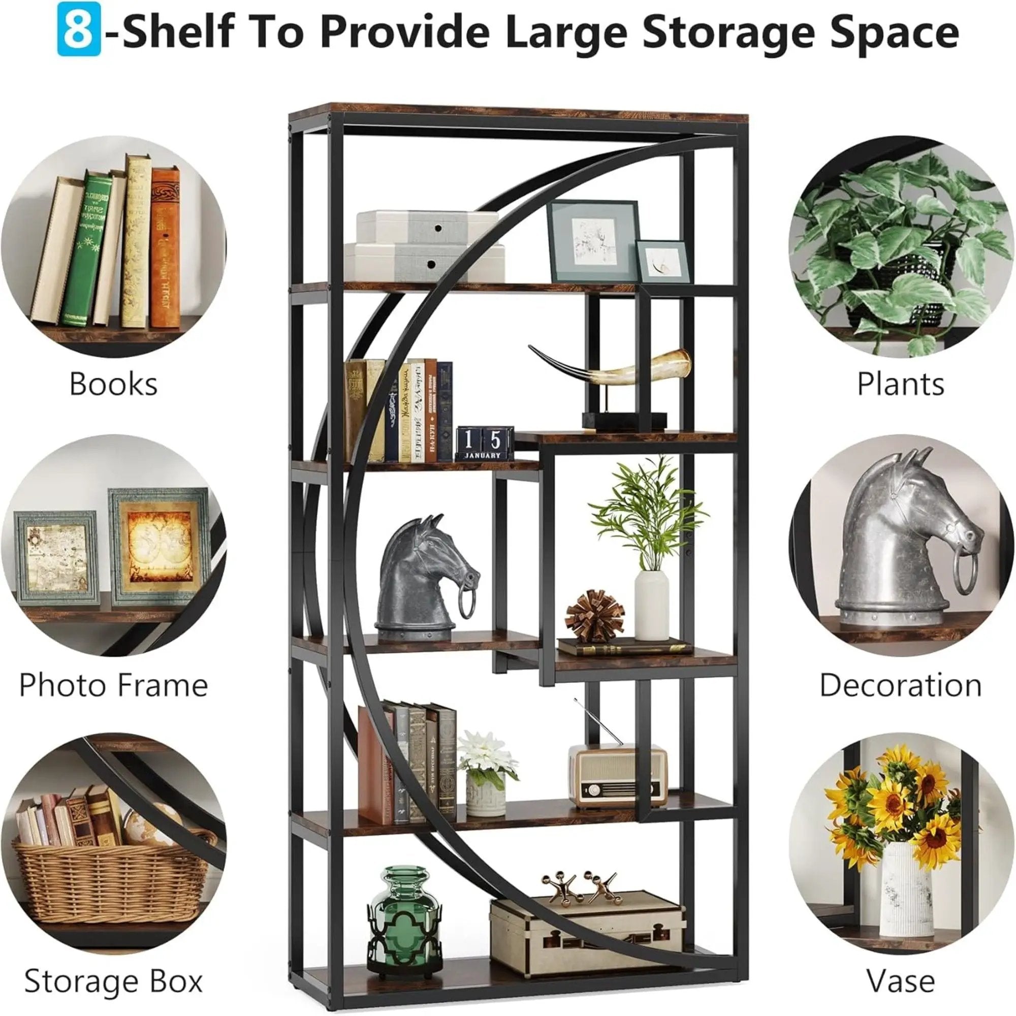 5 Tier Etagere Bookshelf With 8 Open Shelves Organizer For Living Room by HouseOfZazla