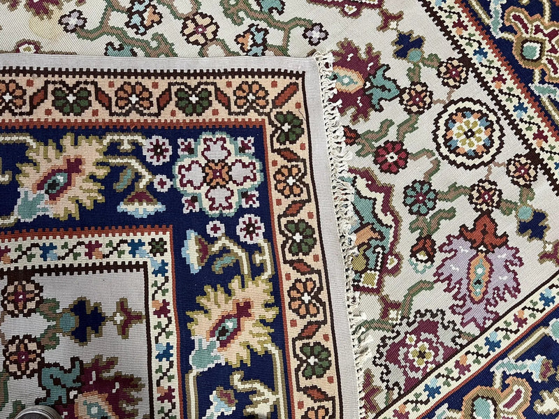 Antique Turkish Kilim Rug 7x10 Allover Pattern, Ivory Cream Maroon Light Blue, Wool Flatweave Hand Woven, Large Kilim, Vintage Kilim Carpet by Jewel Rugs