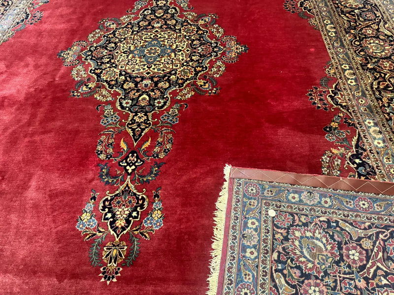 Persian Kashan Rug 9x12, Traditional, Semi Open Field, Red, Signed By Master Weaver, Antique Rug by Jewel Rugs