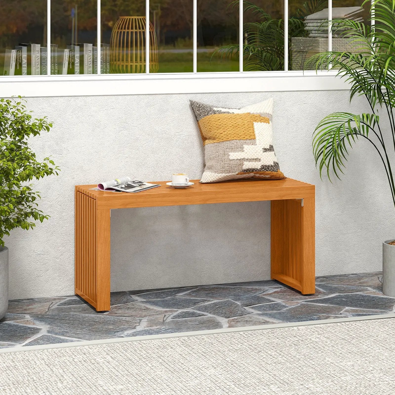 36 Inch Patio Bench All-Slat Acacia Wood Loveseat by DirectDeals
