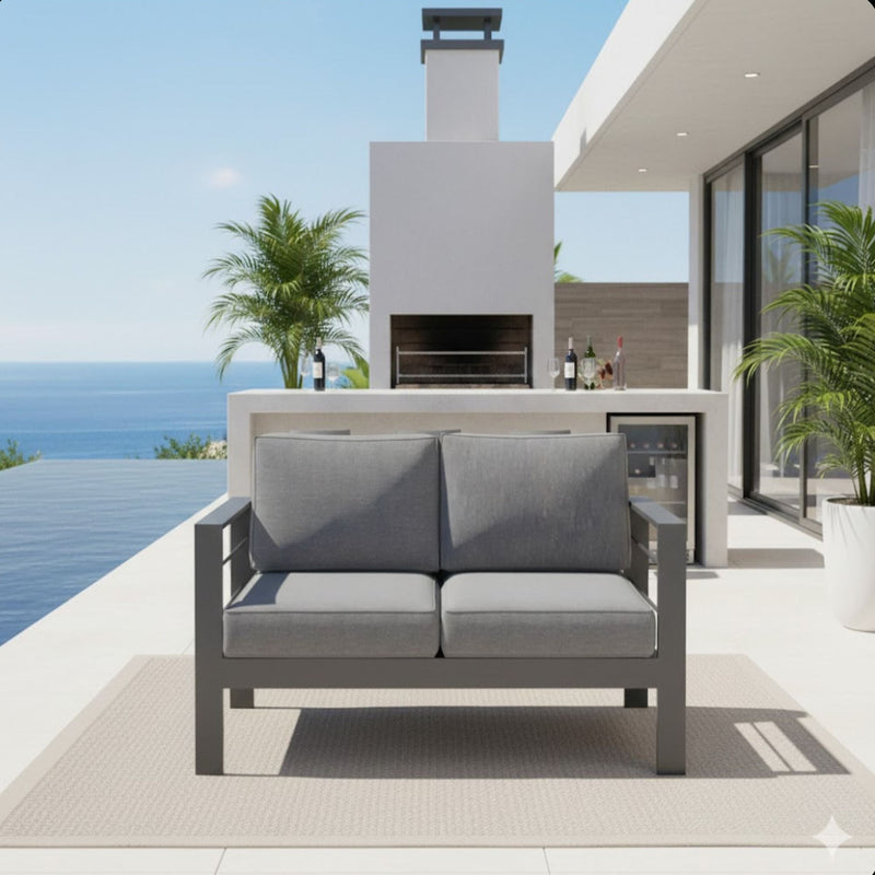 All Weather Patio Loveseat With Thick Cushions - Gray / Gray by HouseOfZazla