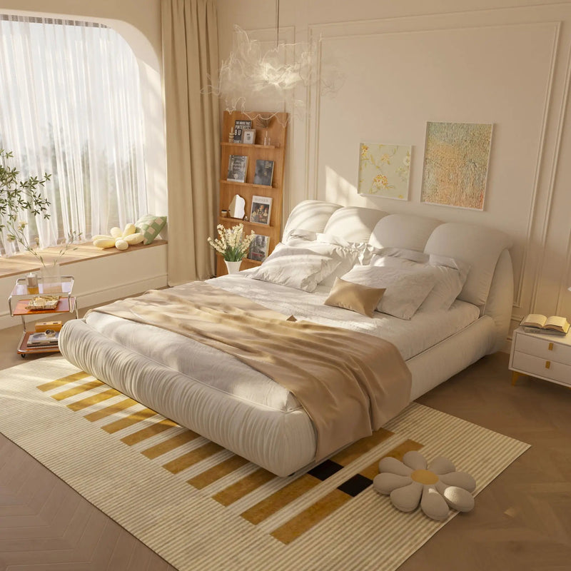 Luxury Upholstered Platform Bed With Oversized Padded Backrest And Solid Wood Frame by HouseOfZazla