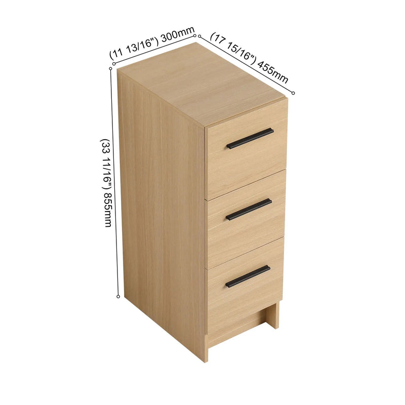 Slim Freestanding Bathroom Storage Cabinet, 3 Drawers - Light Oak by Unique Piece Furniture