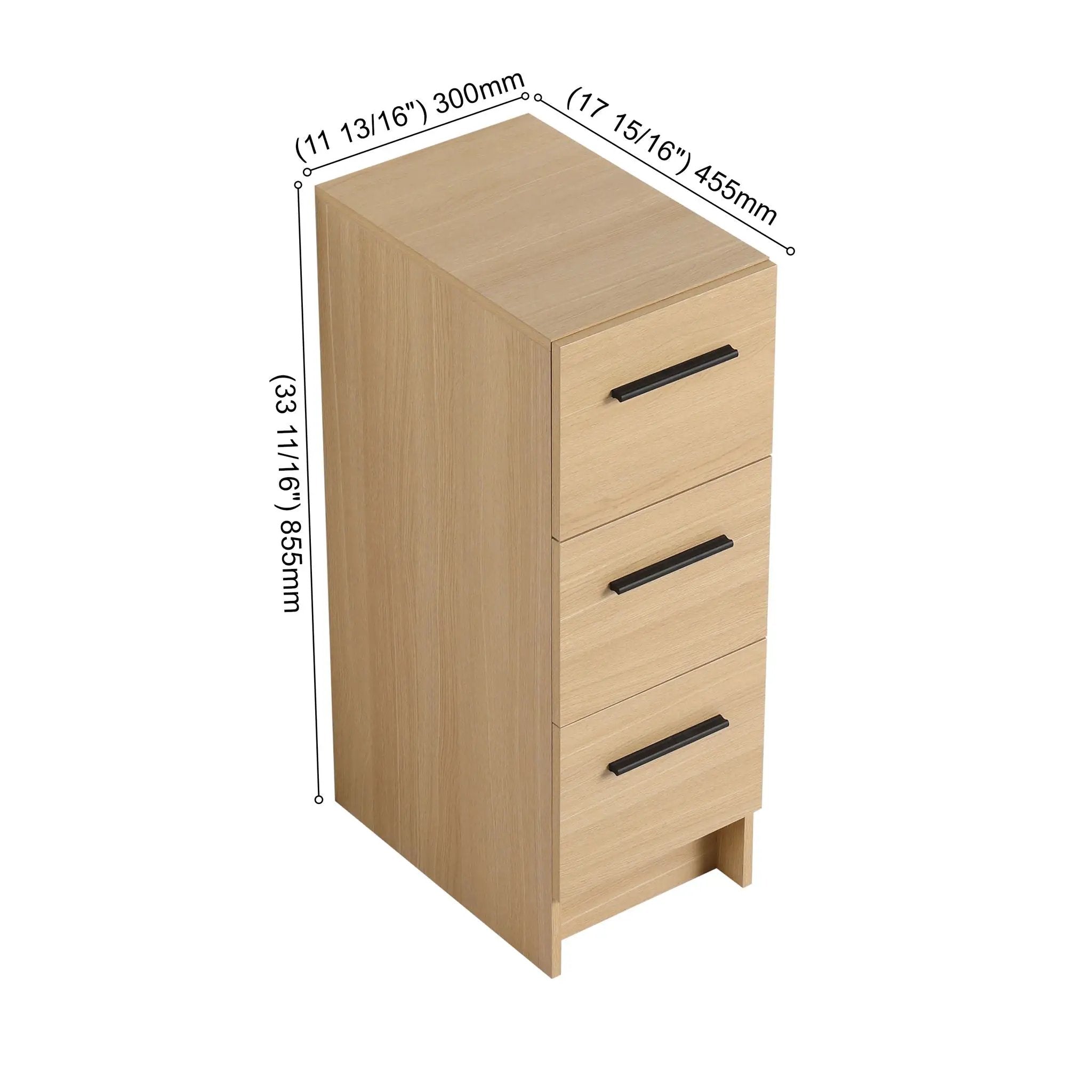 Slim Freestanding Bathroom Storage Cabinet, 3 Drawers - Light Oak by HouseOfZazla