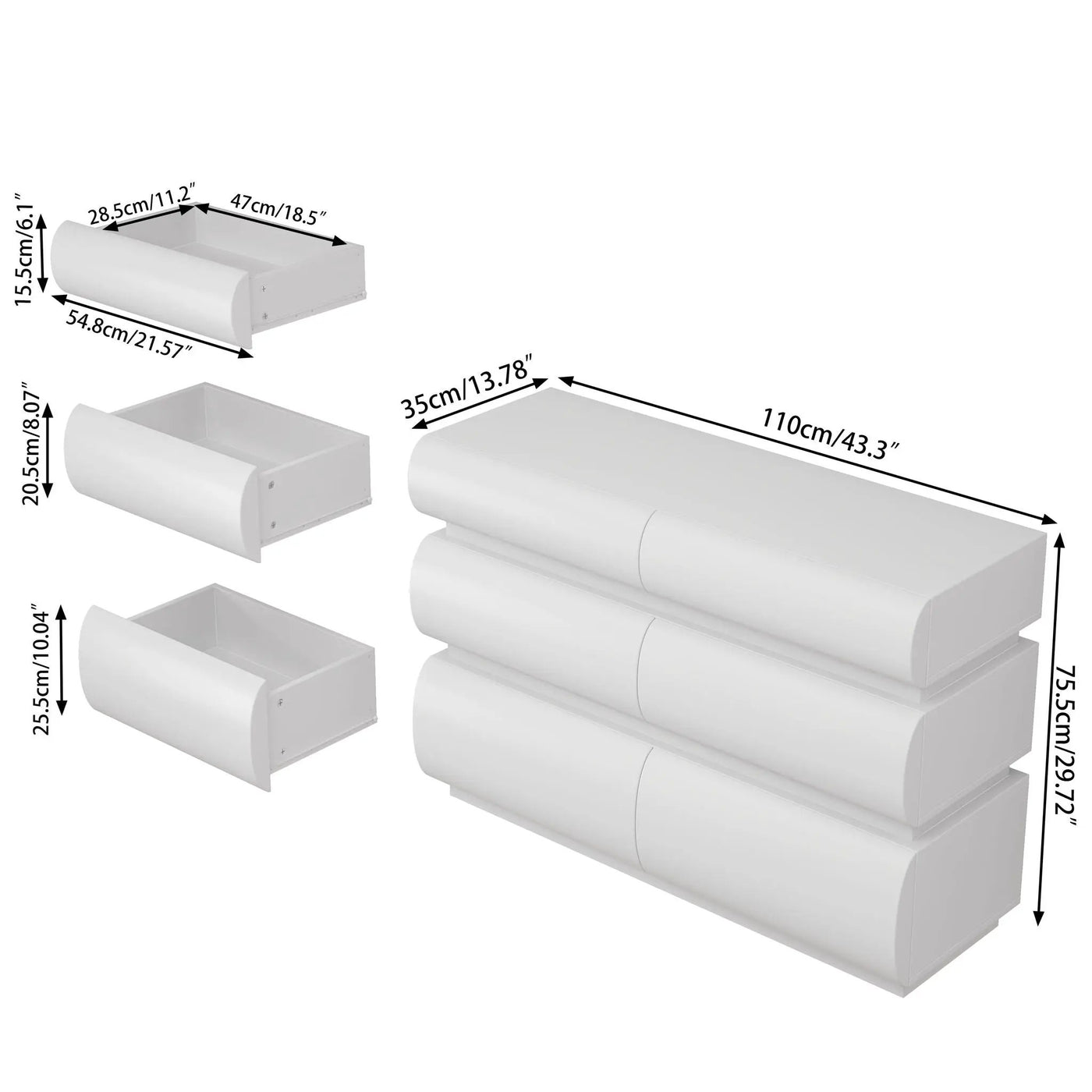 Minimalist Modern 6 Drawer Dresser, Handle Free Design With Wide Storage by HouseOfZazla