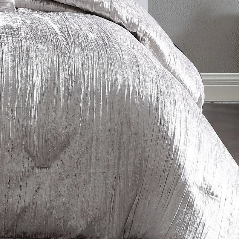 Turin Silver Crinkle Velvet 7PC Bedding Set by HouseOfZazla
