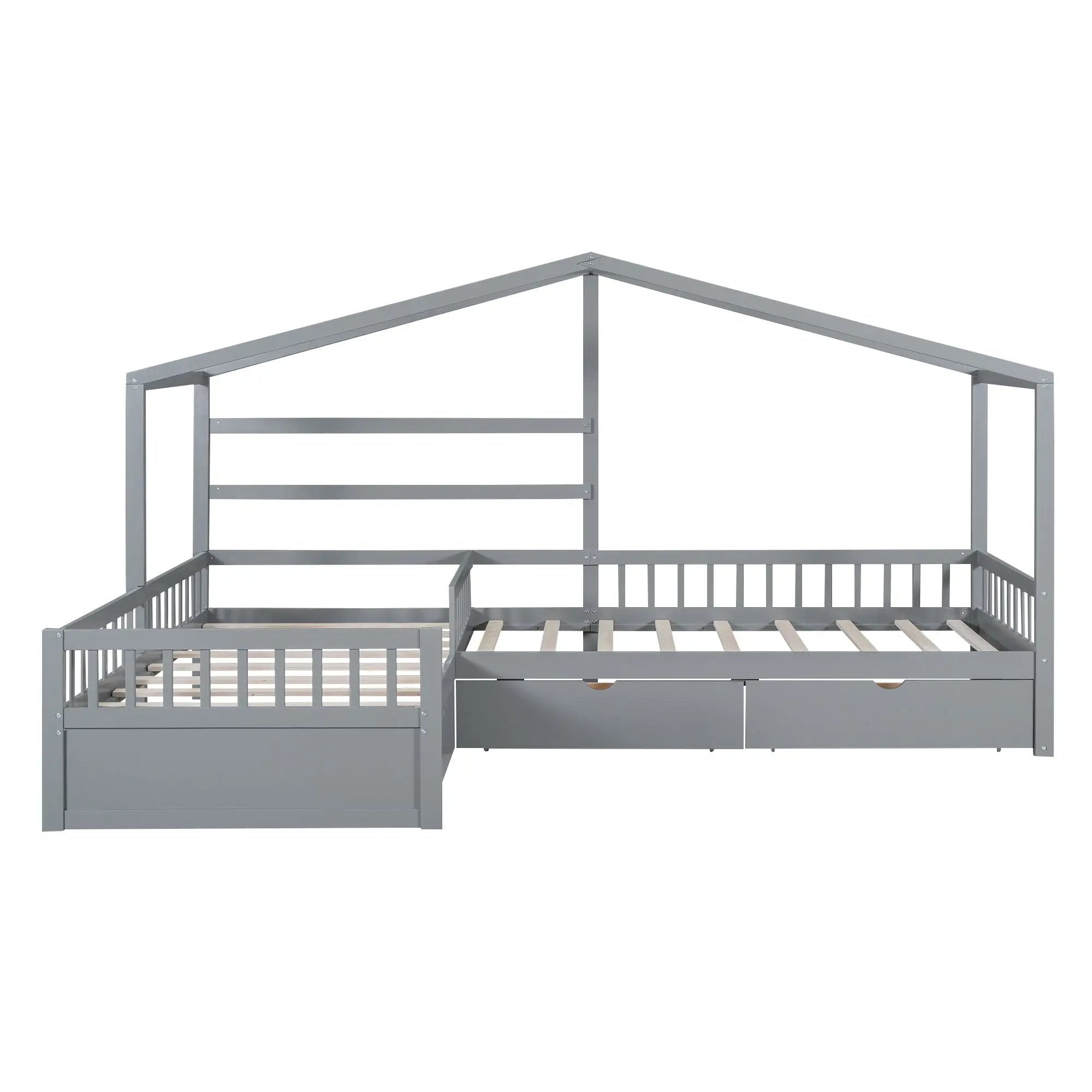 L Shape Platform Bed With 3 Storage Drawers