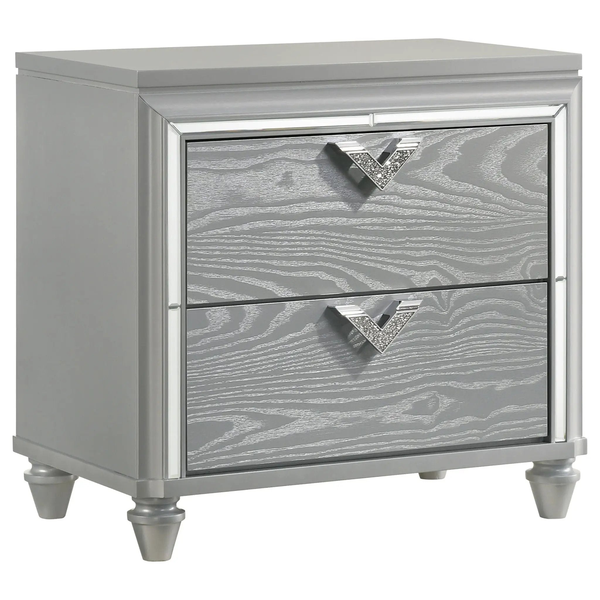 Delacroix - 2 Drawer Nightstand With Felt Lined Top Drawer - Silver by HouseOfZazla