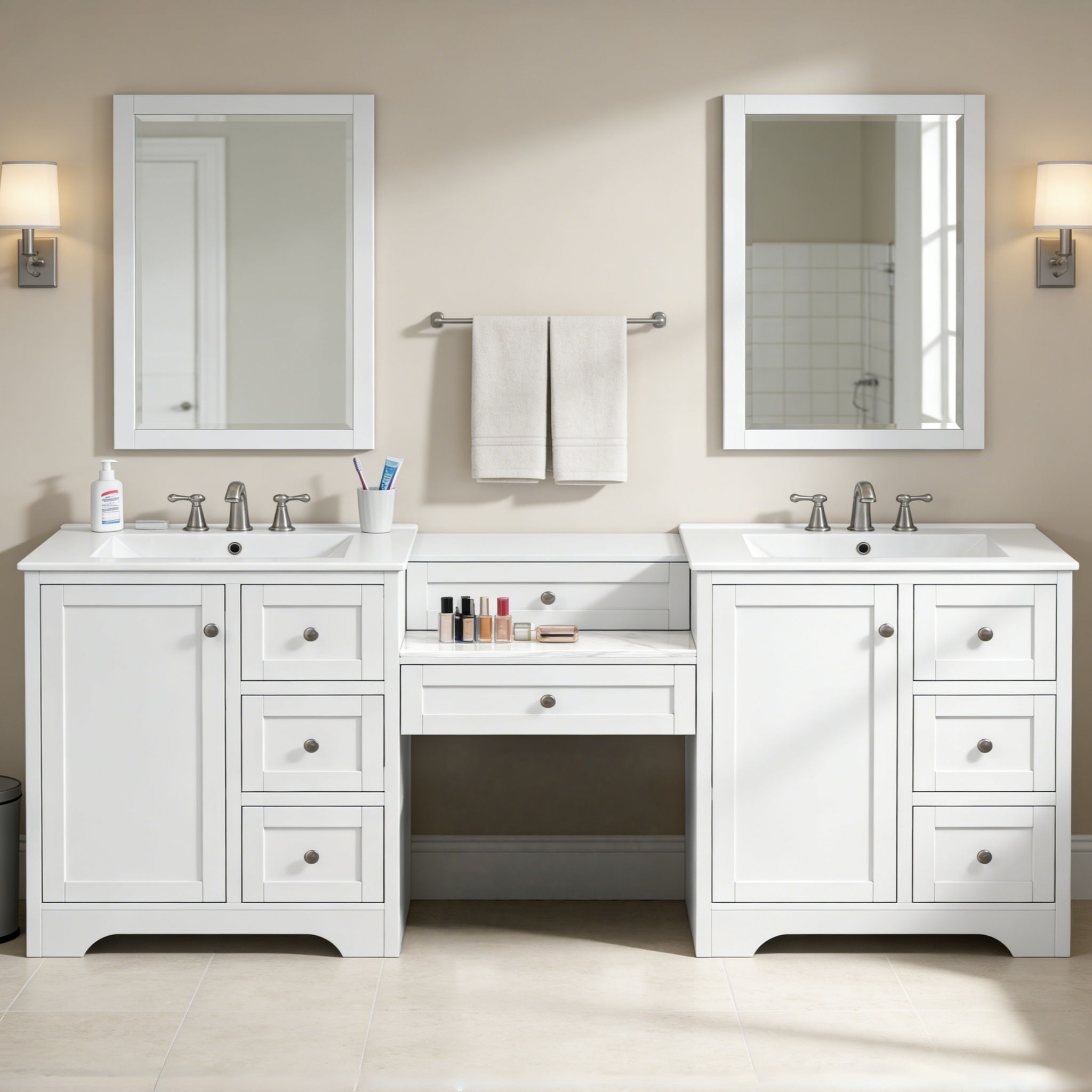 Double Sink Bathroom Vanity With Countertop, 2 Ceramic Sinks, 6 Drawers by HouseOfZazla