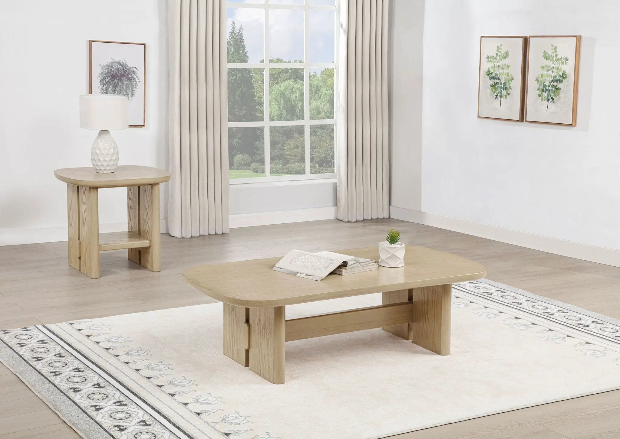 Kailani 2-piece Coastal Coffee and End Table Set Beige Oak by Unique Piece Furniture