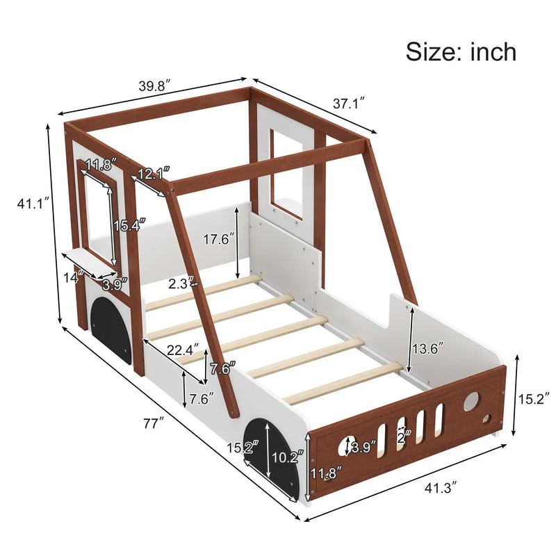 Fun Play Design Twin Size Car Bed, Kids Platform Bed In Car Shaped For Kids Boys Girls Teens - White / Orange by Unique Piece Furniture