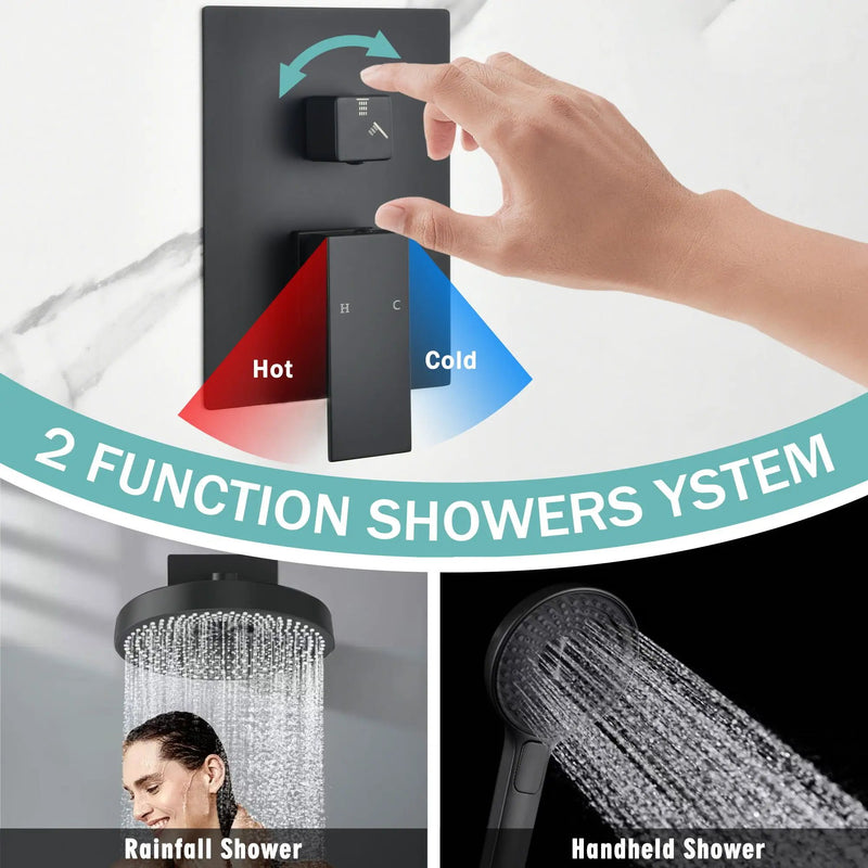 Concealed Shower System 2 Function Set With Control Valve - Matte Black by HouseOfZazla