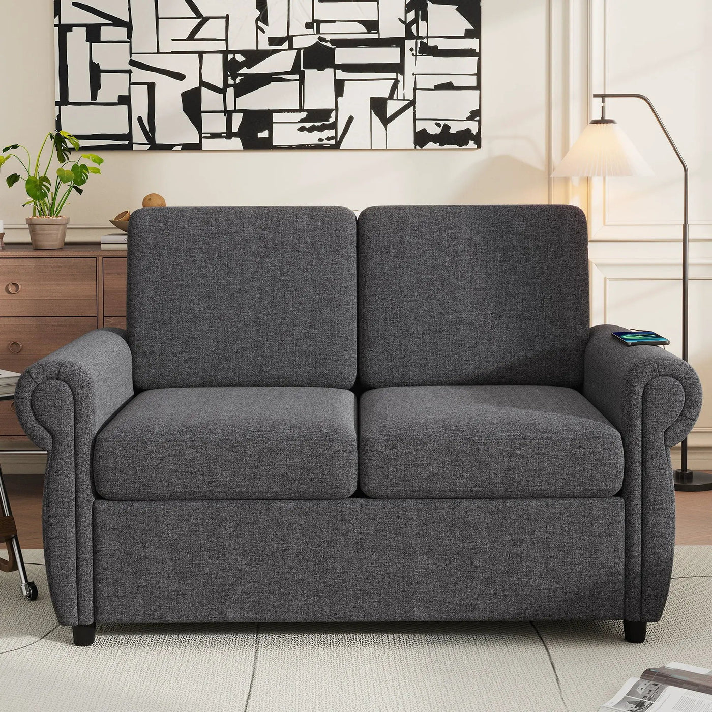 Pull Out Sofa Bed Loveseat Sleeper With Twin Size Memory Mattress With Two USB Ports For Living Room Spaces by HouseOfZazla