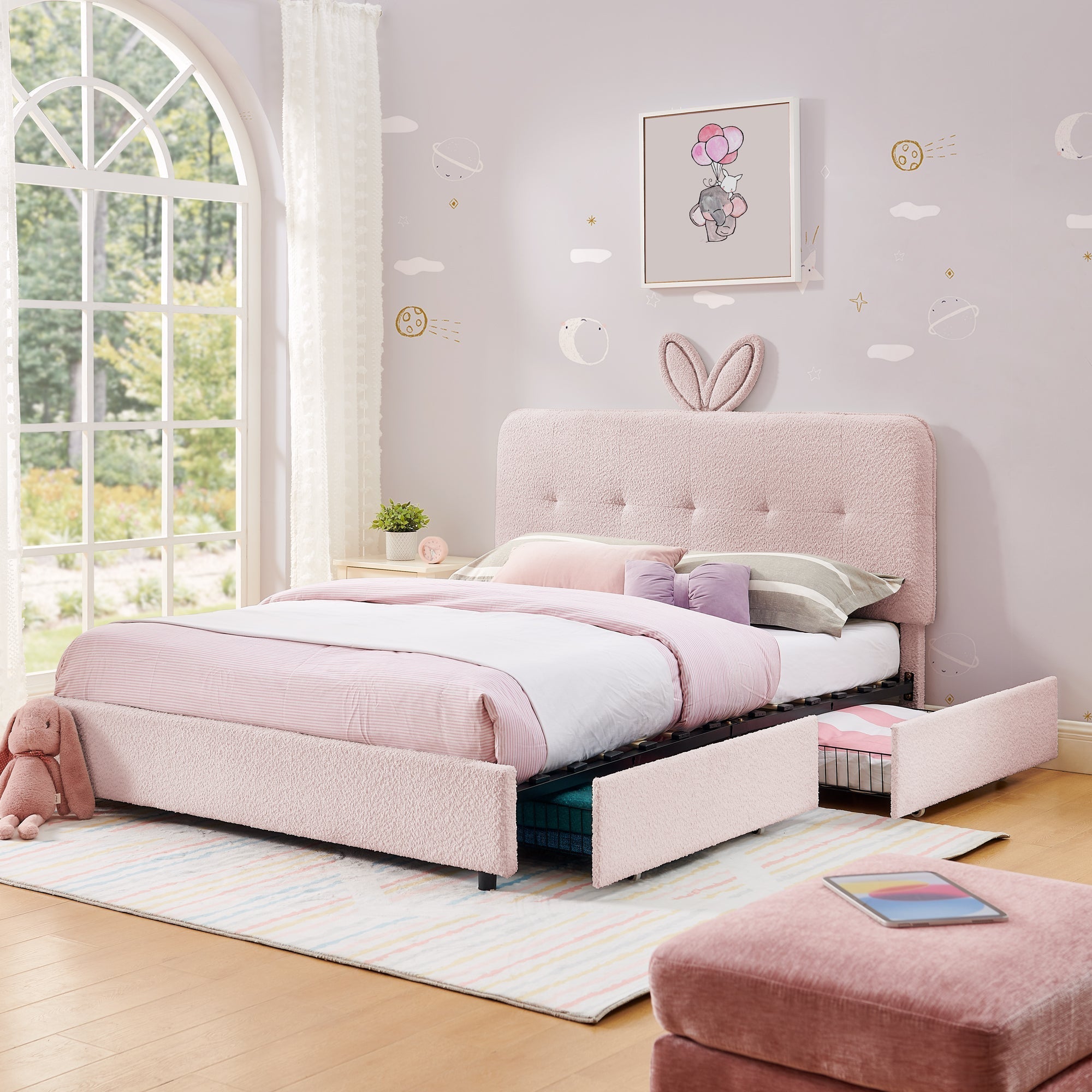 Full Size Kids Upholstered Bed with Oversized Rabbit Ear Headboard by HouseOfZazla
