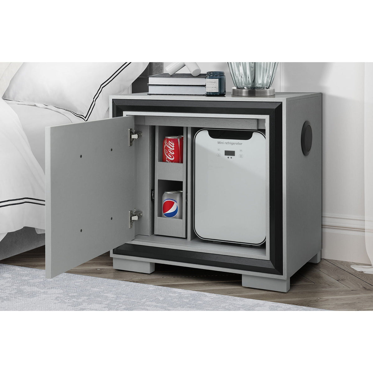 Nightstand with Cooler and Speaker - Gray/Black, Solid Wood, photo 6 of 9