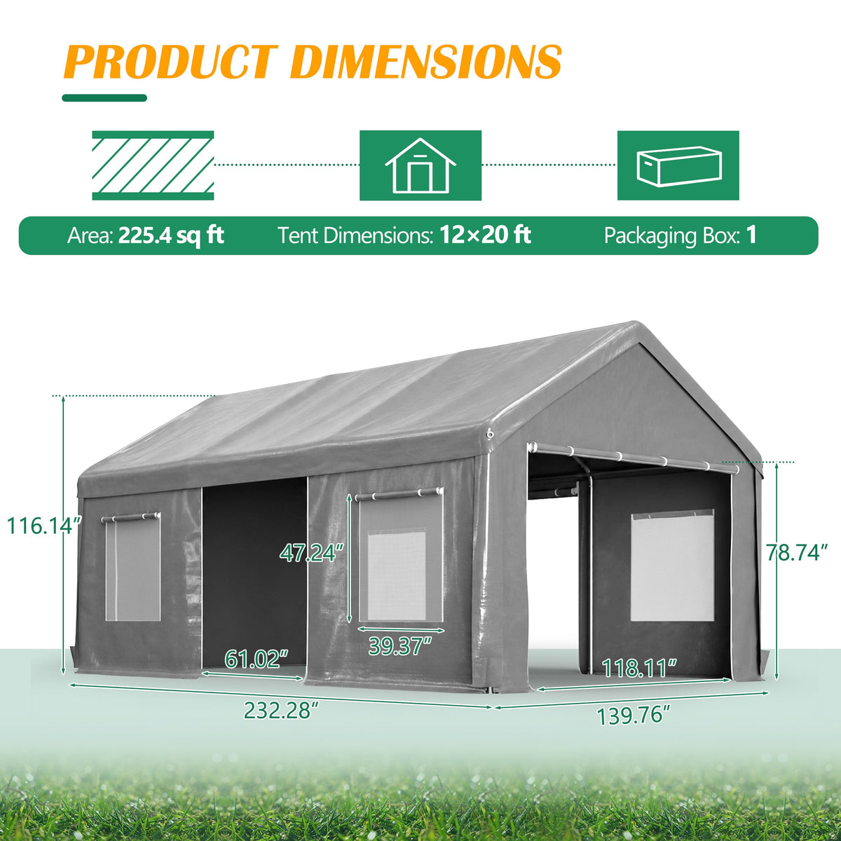 12x20 FT Heavy Duty Carport Canopy with Galvanized Steel Frame - White, photo 2 of 10